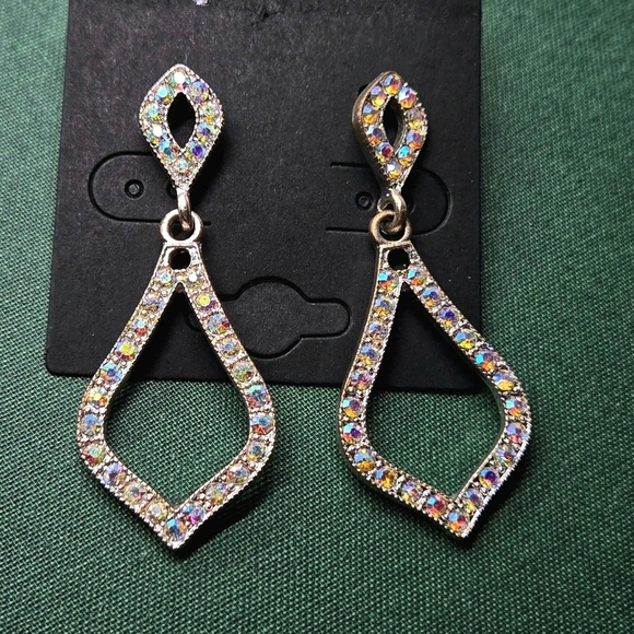Vintage Jewelry - Silver Tone Multicolor AB Rhinestones Drop Earrings